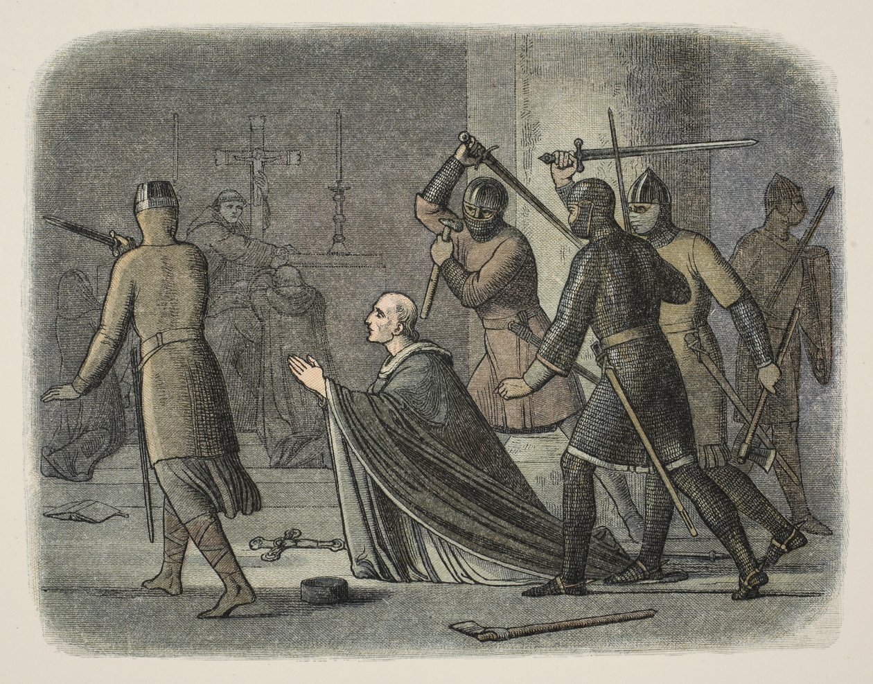 Mordet på Thomas Becket, Canterbury Cathedral, 29. december 1170, fra A Chronicle of England BC 55 til AD 1485, pub. London af James William Edmund Doyle