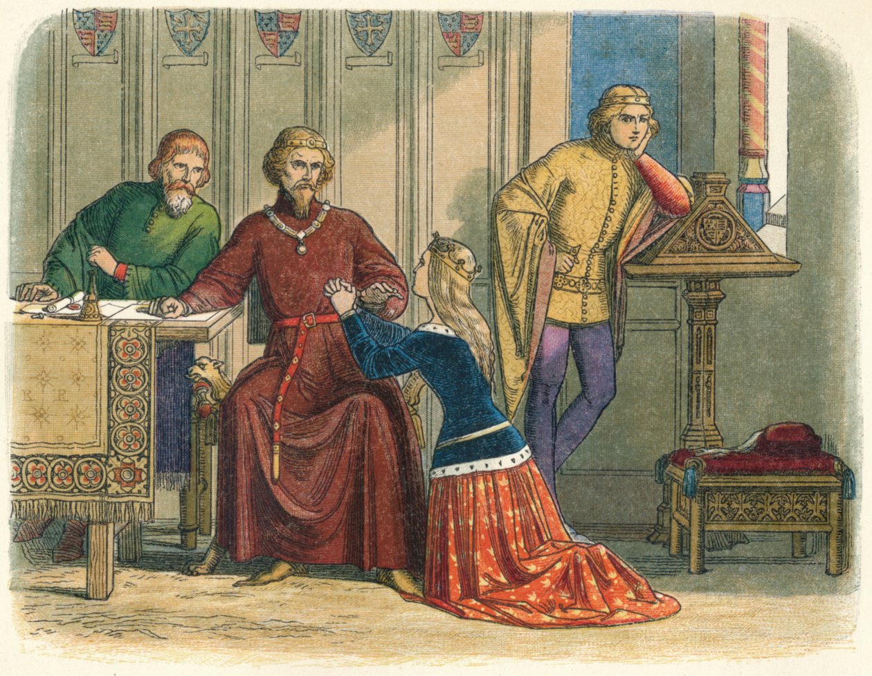 Dronning Anne går i forbøn fra Sir Simon Burley, 1388 1864 af James William Edmund Doyle