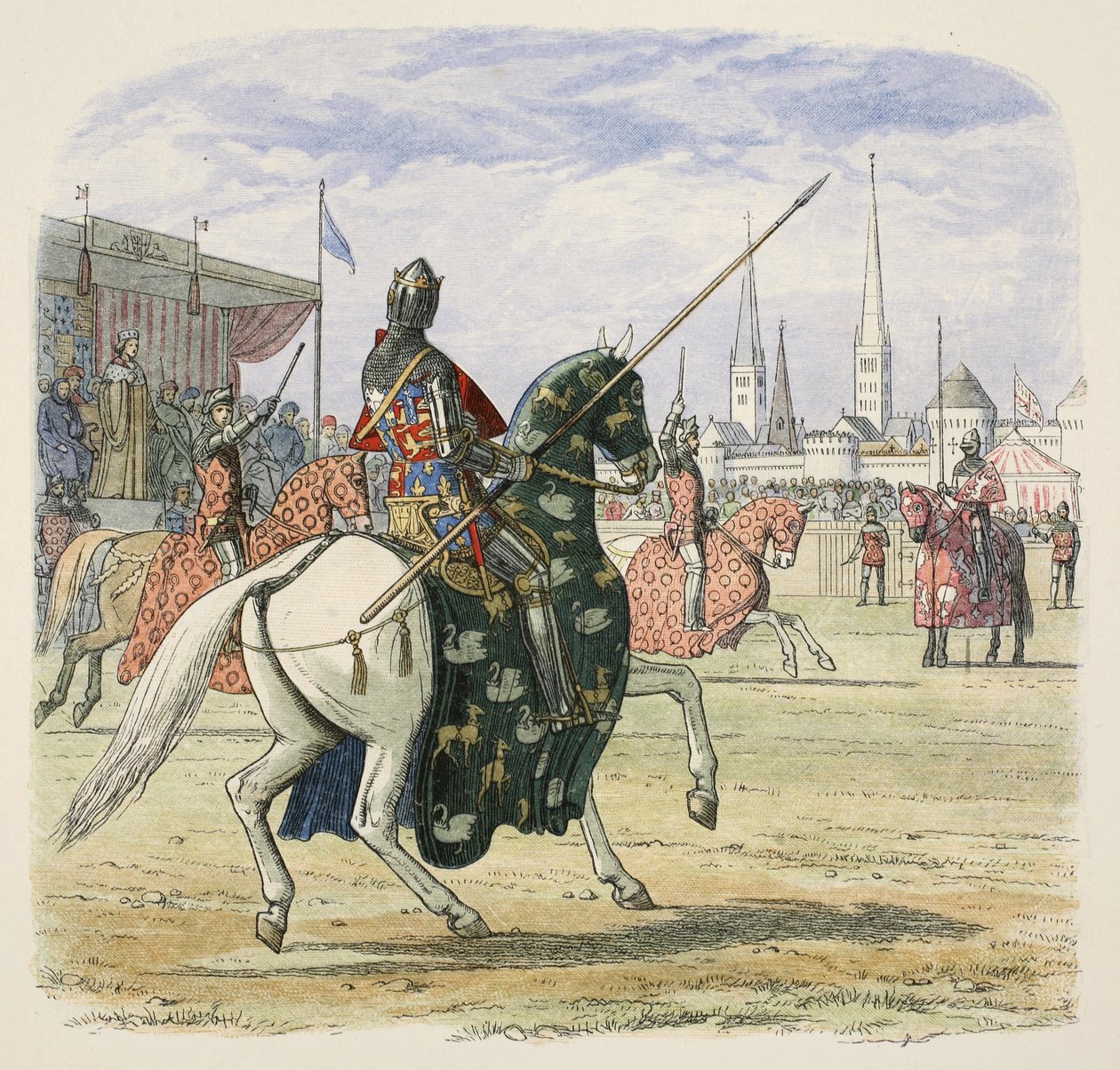 Richard II stopper duellen mellem Hereford og Norfolk, fra A Chronicle of England BC 55 til AD 1485, pub. London af James William Edmund Doyle