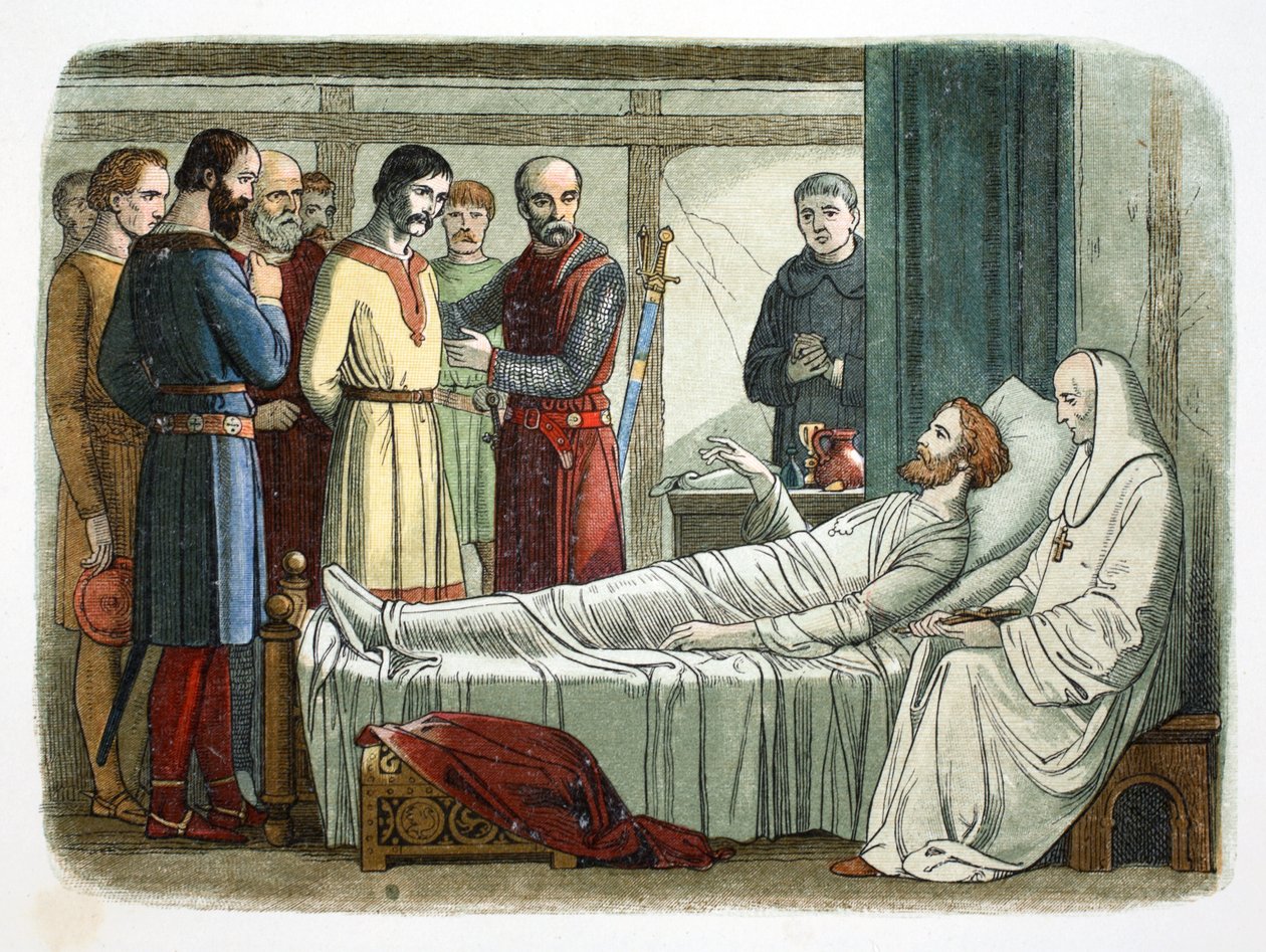 Richard I af England benåder bueskytten, der skød ham, 1199 1864. af James William Edmund Doyle