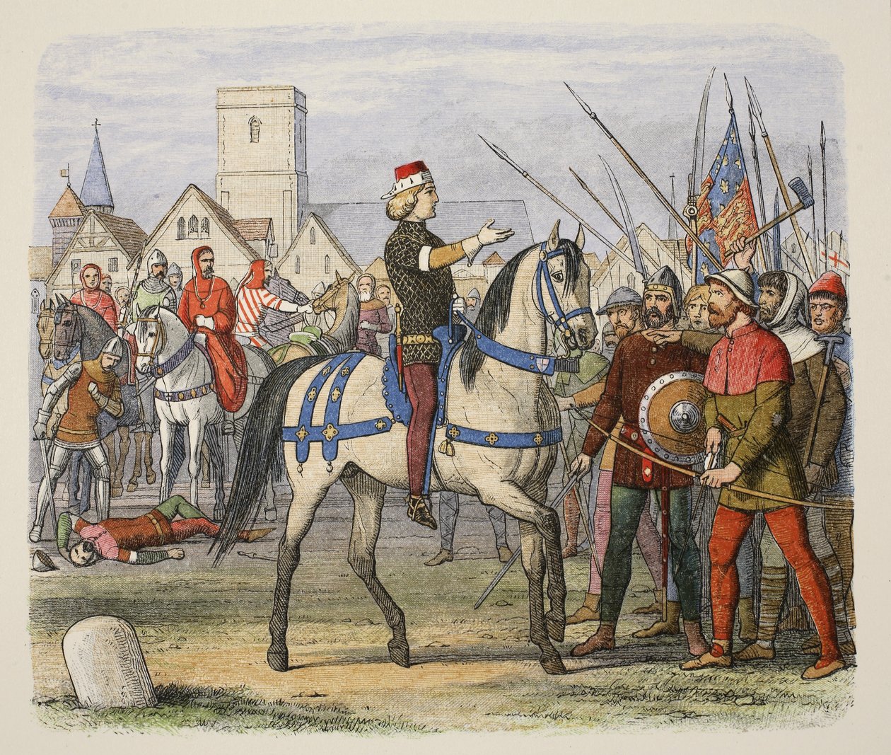Richard overtager kommandoen over oprørerne i Bondeoprøret, fra A Chronicle of England BC 55 til AD 1485, pub. London af James William Edmund Doyle