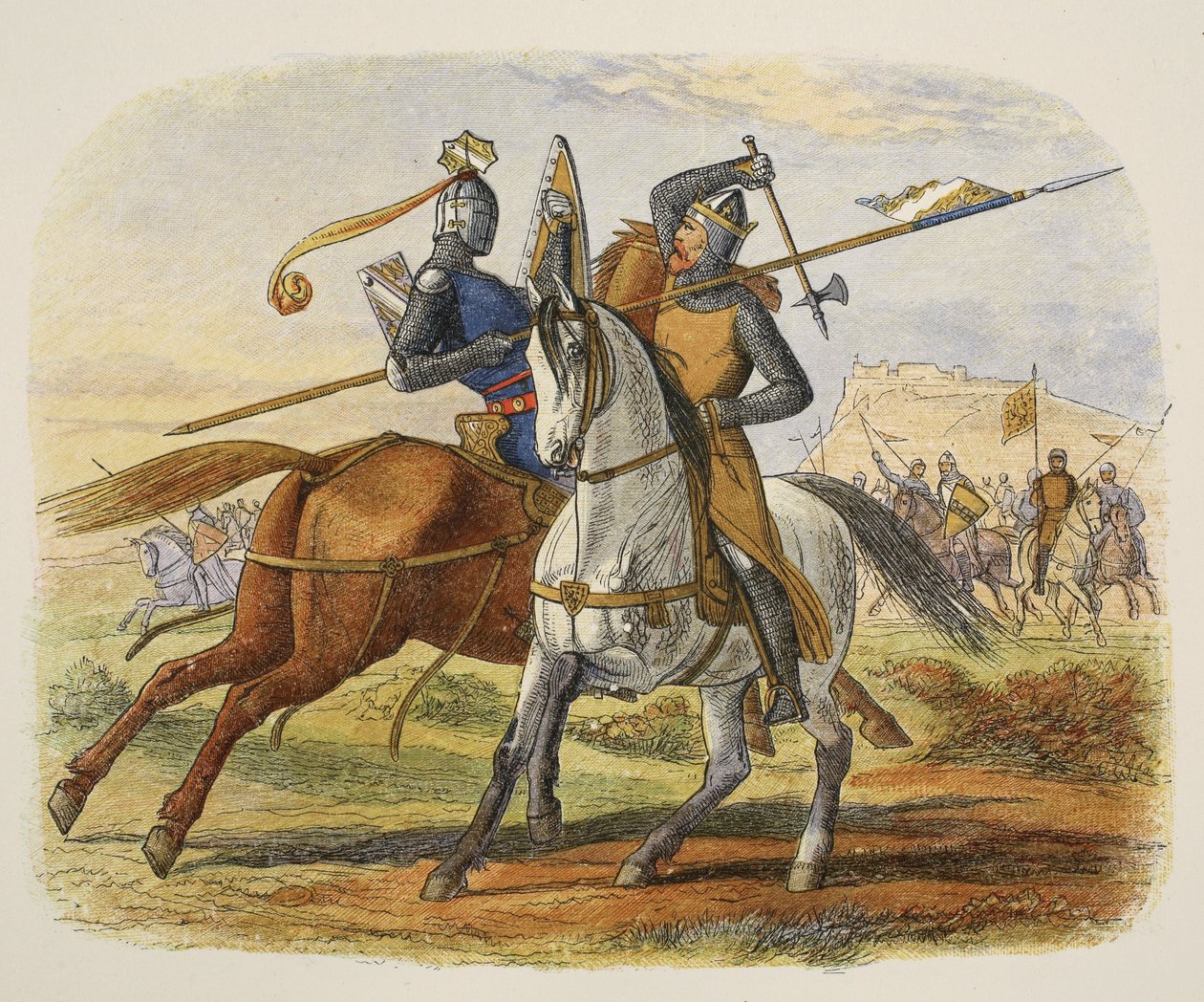 Sir Robert Bruce dræber Sir Henry Bohun, fra A Chronicle of England BC 55 til AD 1485, pub. London, 1863 af James William Edmund Doyle