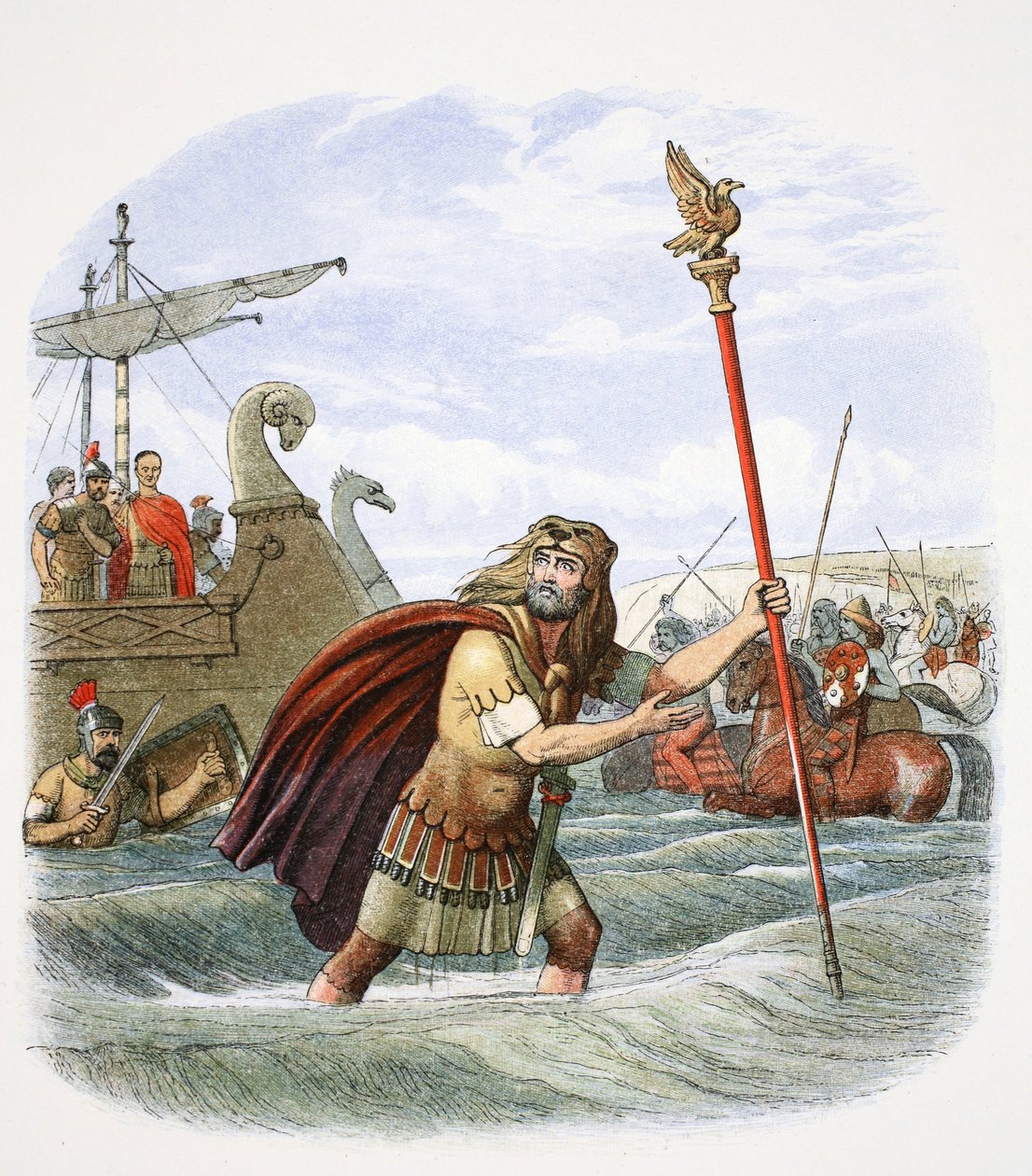 Den romerske fanebærer af den 10. legion lander i Storbritannien, 55 f.Kr. 1864. af James William Edmund Doyle