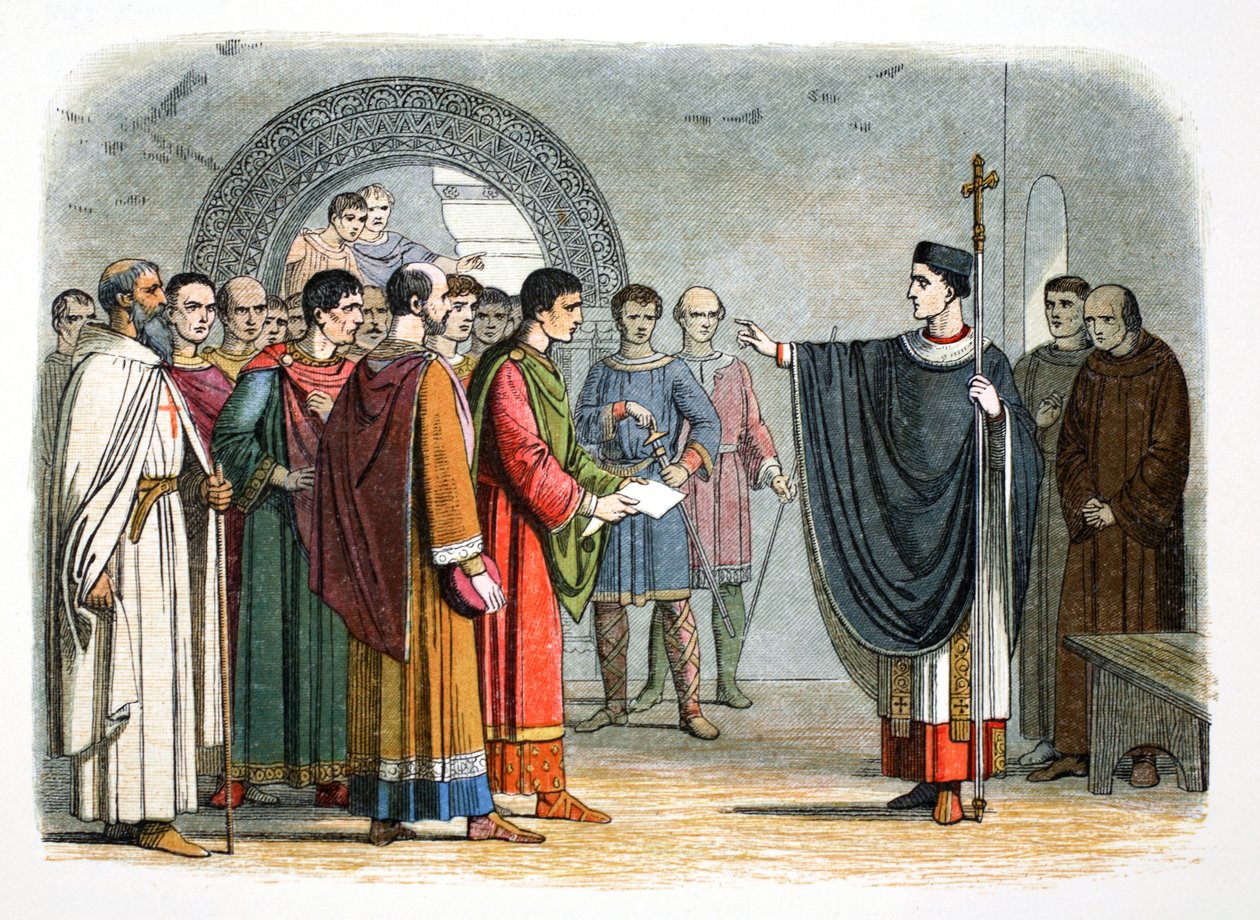 Thomas a Becket forbyder jarlen af Leicester at afsige dom over ham, 1162 1864 af James William Edmund Doyle