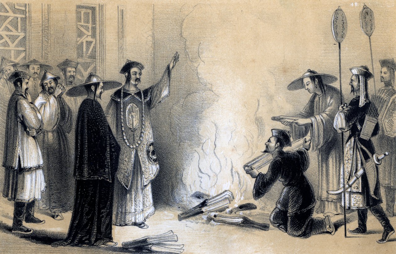 Afbrænding af de kinesiske bøger, 3. århundrede f.Kr., 1847 af James William Giles