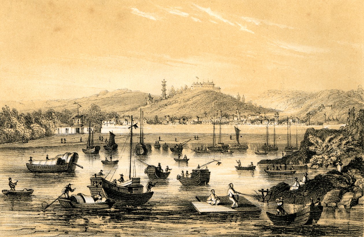 Ningbo, en af de fem havne åbnet af den sene traktat til britisk handel, Kina, 1847 af James William Giles