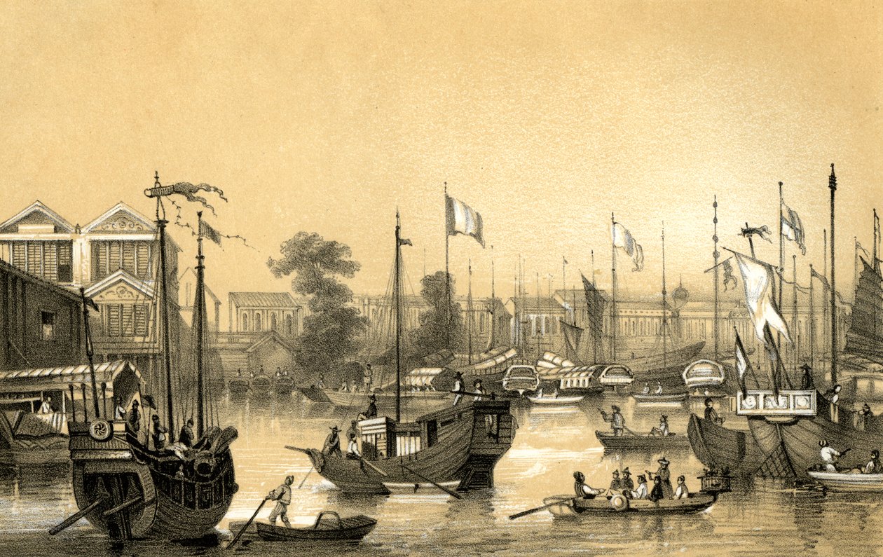 De engelske fabrikker i Canton, 1847 af James William Giles
