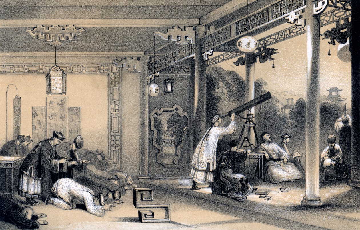 Ceremonierne blev observeret i alle provinser og byer i Kina i anledning af en formørkelse, 1847. af James William Giles
