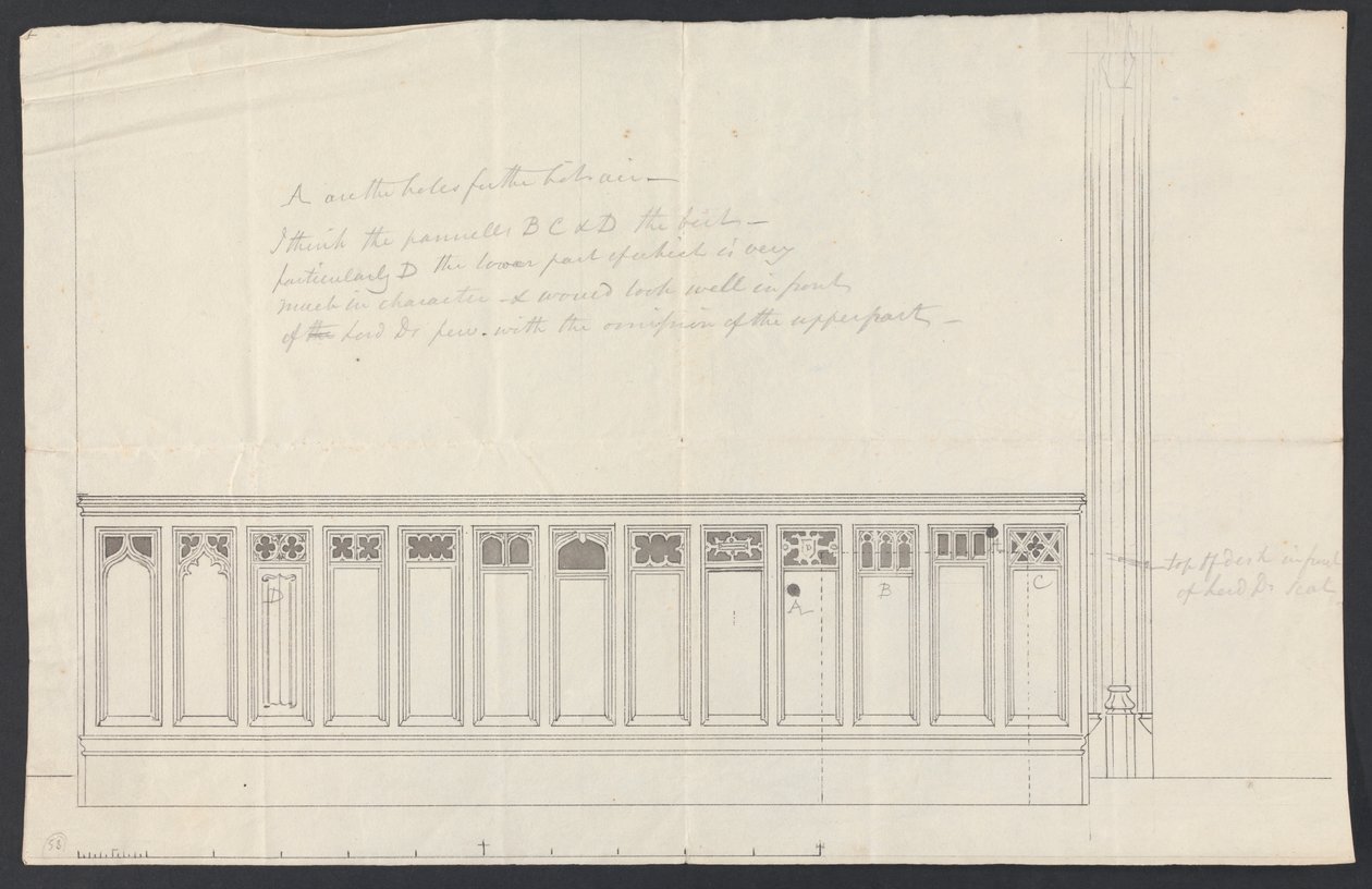 Cobham Hall, Kent: Design til panelering af en kirkestol af James Wyatt