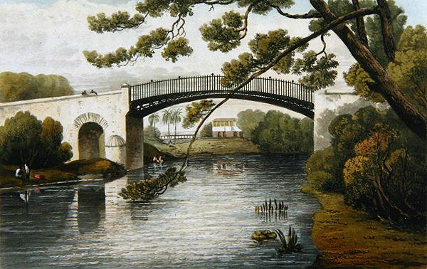 Bro over Rio Cobre, spansk by, fra en malerisk rundvisning på øen Jamaica, indgraveret af J. Cartwright, 1824 af James after Hakewill