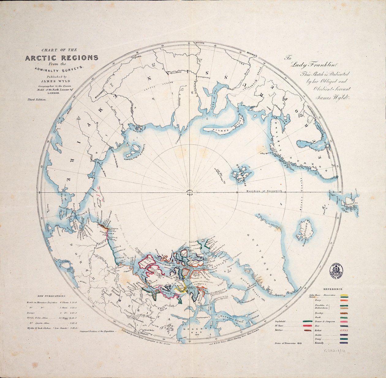 Kort over de arktiske områder fra Admiralty surveys, tredje udgave, ca. 1854 (kobberstik) af James the Younger Wyld