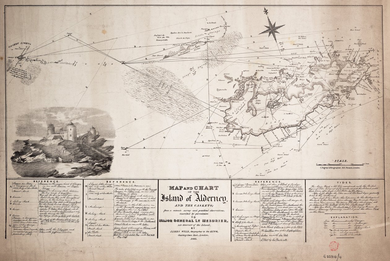 Kort og oversigt over øen Alderney og kisterne af James the Younger Wyld