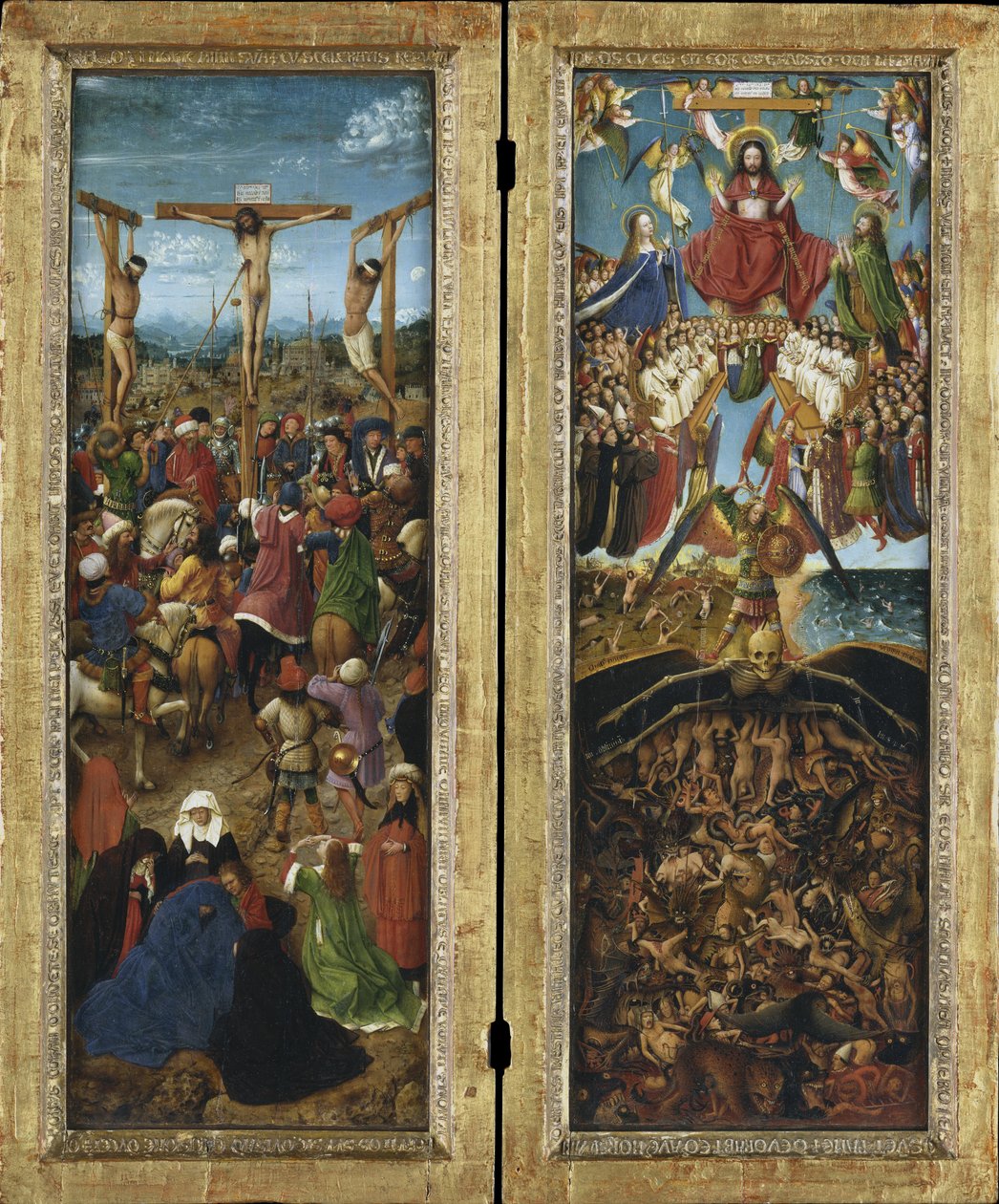 Korsfæstelsen; Den sidste dom, diptykon af Jan van Eyck