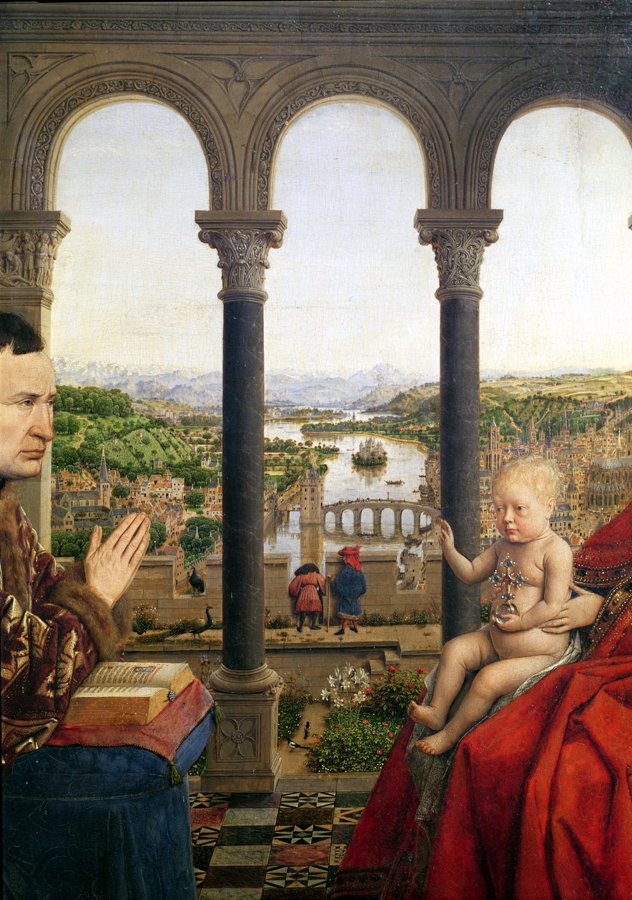 Rolin Madonna (La Vierge de Chancelier Rolin), detalje af udsigten mellem søjlerne, ca. 1435 (se også 2993) af Jan van Eyck