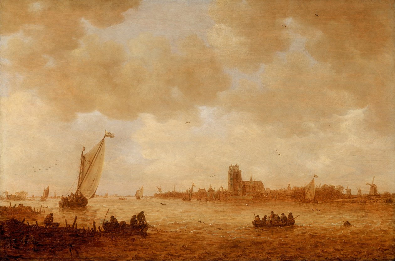 Udsigt over Dordrecht med Grote Kirk på tværs af Maas af Jan Josephsz van Goyen