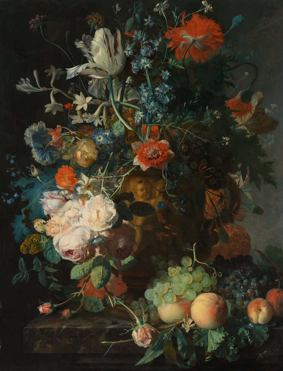 Stilleben med blomster og frugter af Jan van Huysum