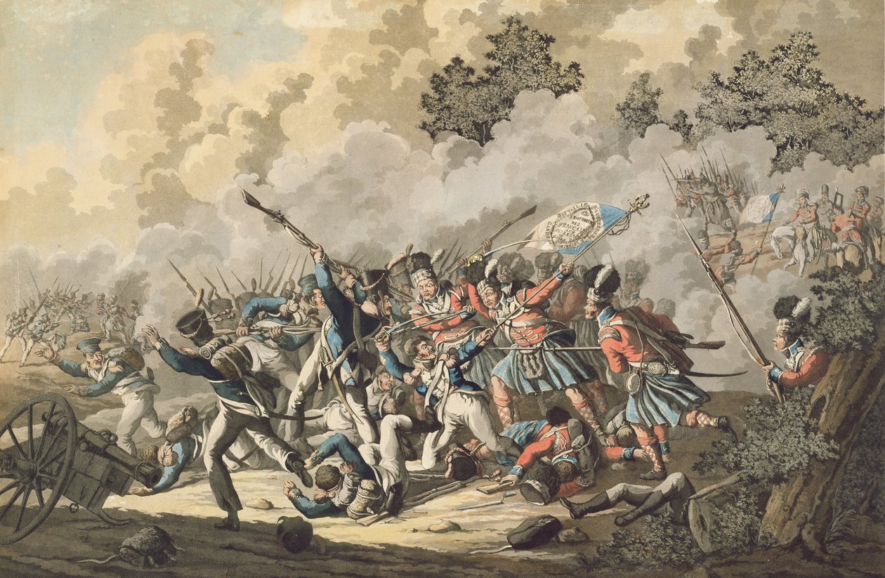 De skotske tropper og den gamle kejserlige garde, Waterloo, 18. juni 1815 af Jan Anthonie Langendyk