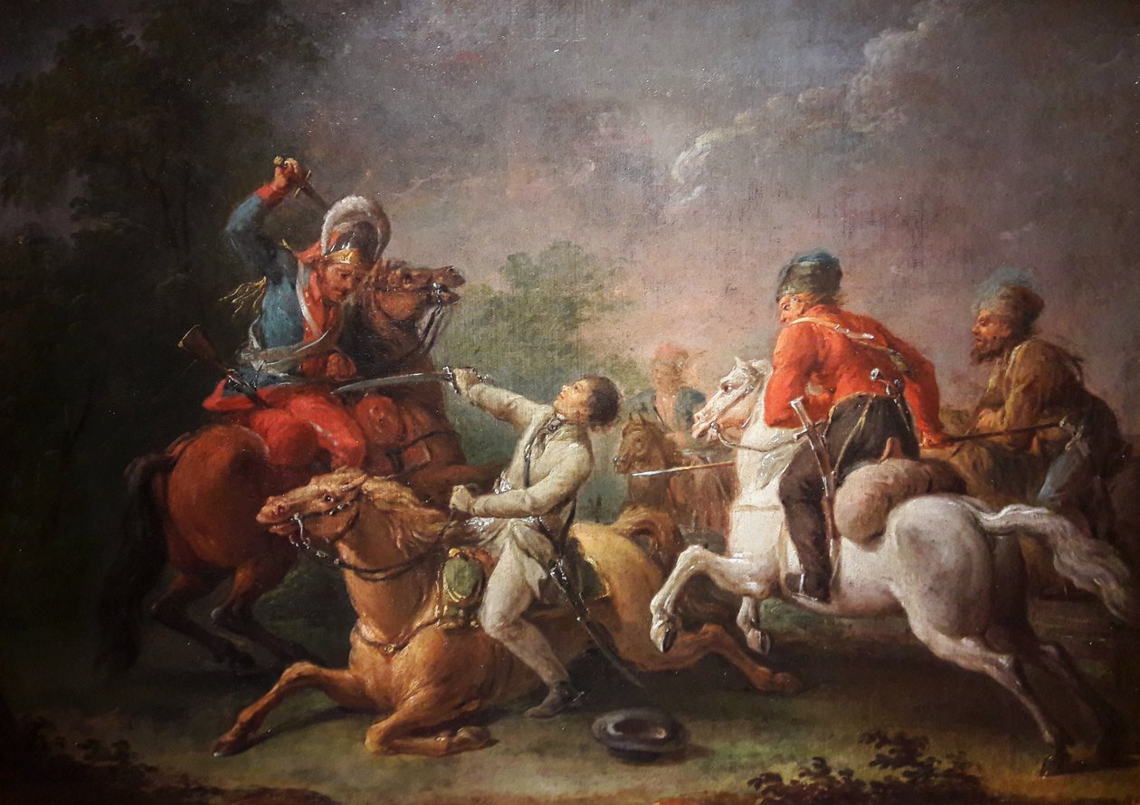 Kościuszko og hans hest falder i slaget ved Maciejowice af Jan Bogumi Plersz