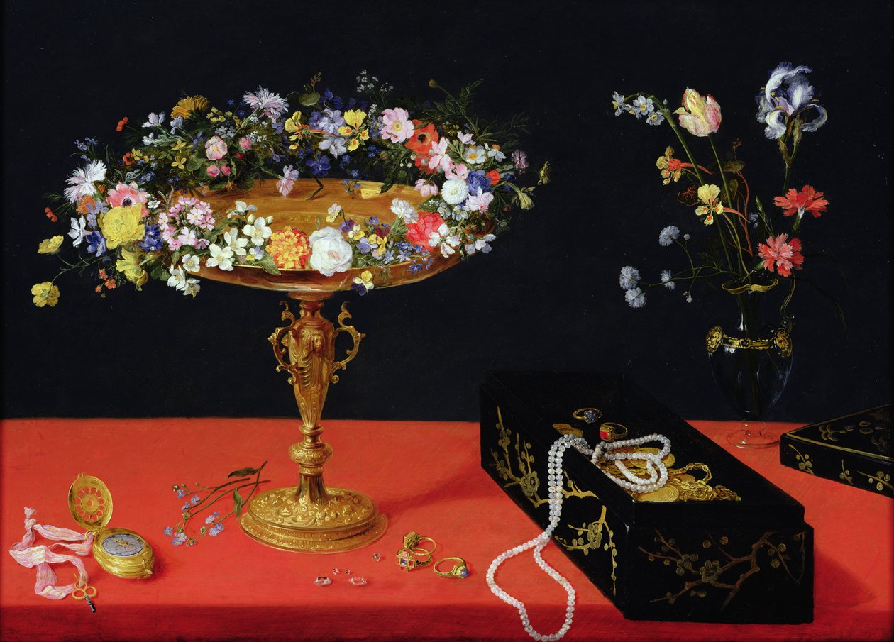 Et stilleben af en Tazza med blomster af Jan the Elder Brueghel