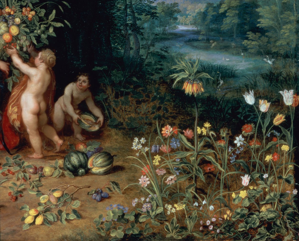 Allegori om overflod, detalje (detalje af 93444) af Jan the Elder Brueghel