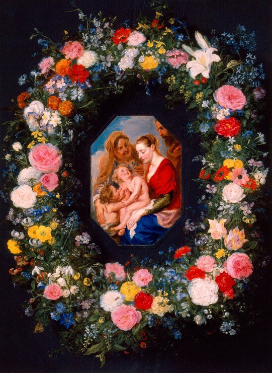 Hellig familie med en krans af blomster af Jan the Elder Brueghel