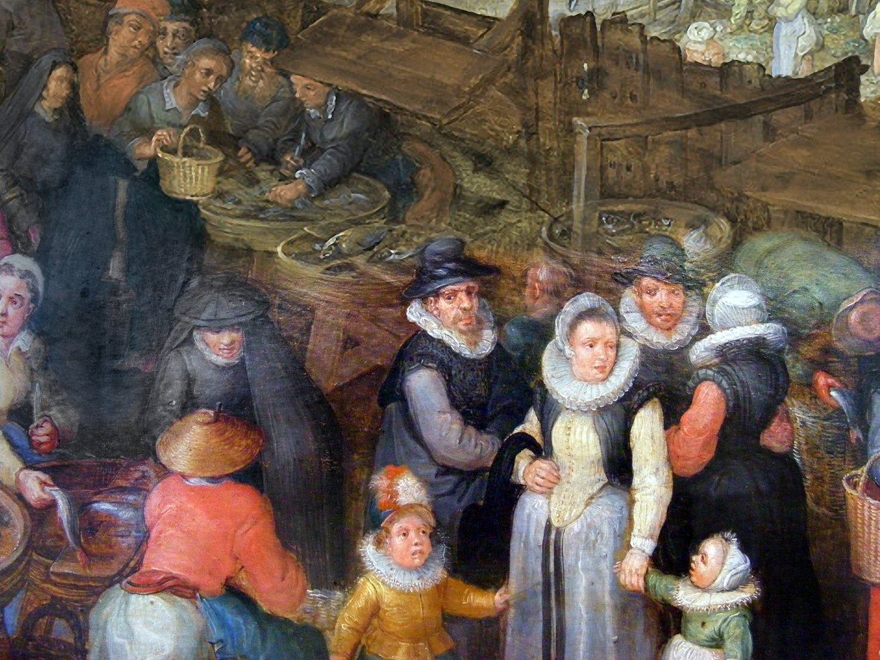 Stort fiskemarked af Jan the Elder Brueghel