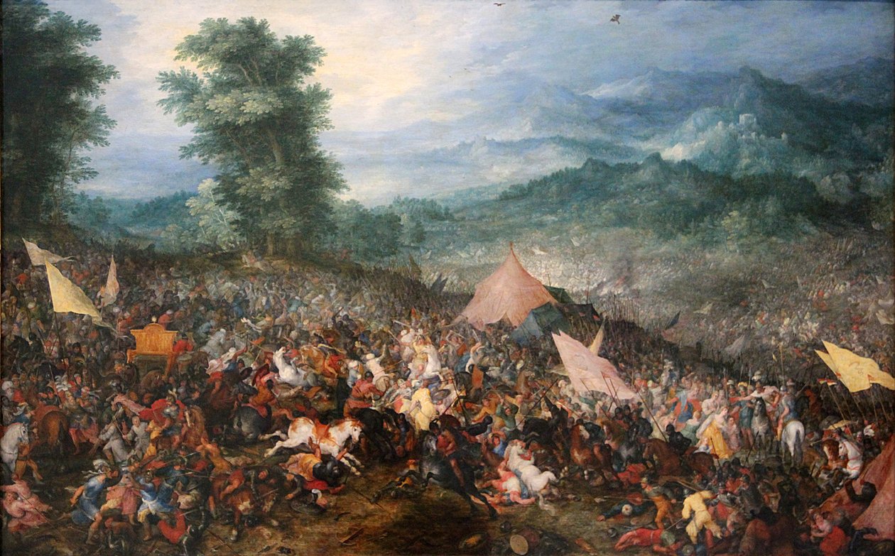 Slaget ved Gaugamela den 1. oktober 1602 af Jan the Elder Brueghel