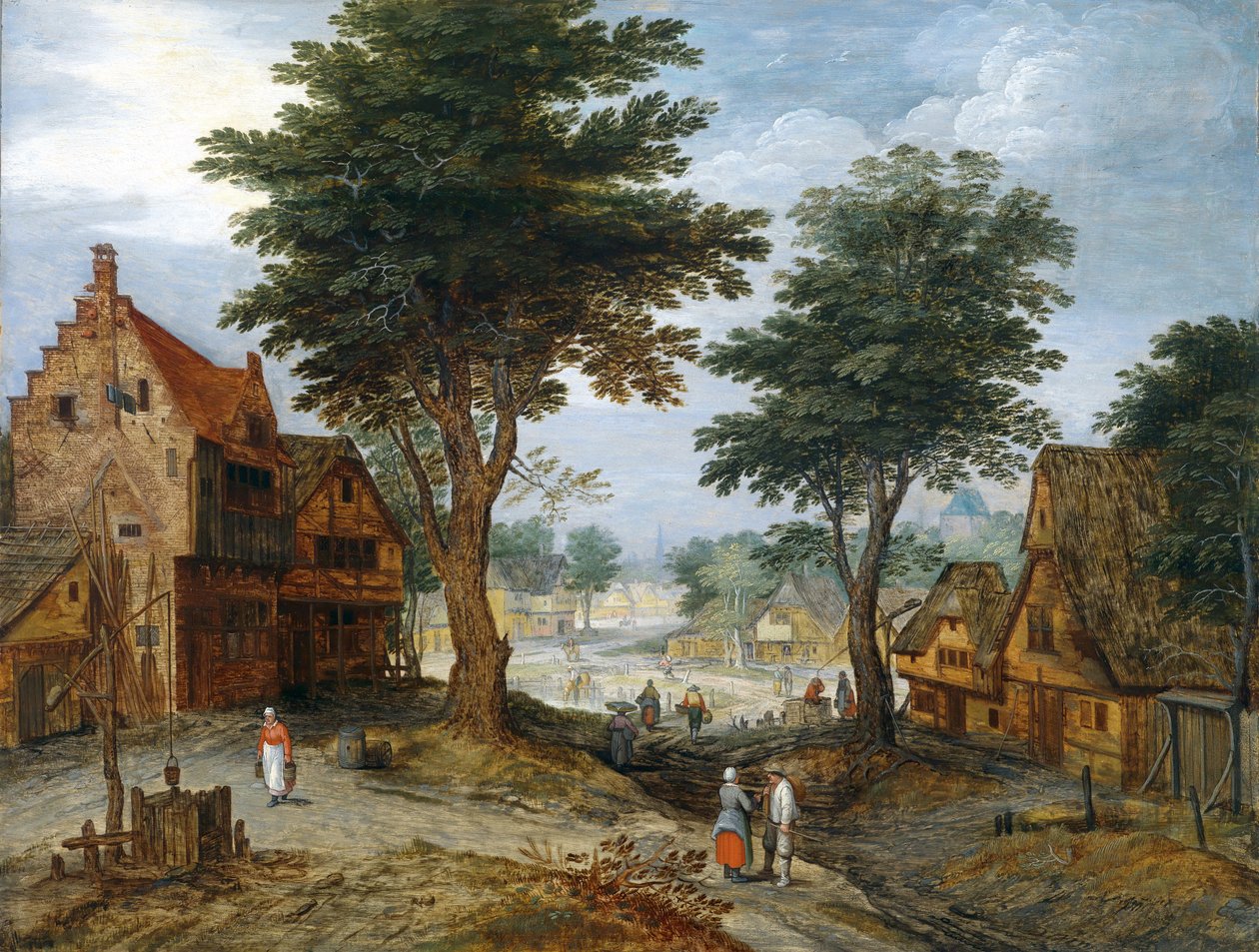 Livlig landsbylandskab med træer af Jan Brueghel the Younger