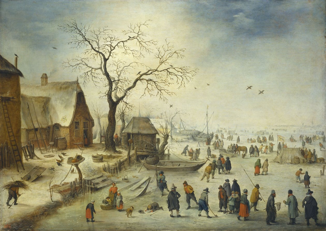 Landsbyboere på isen af Jan Brueghel the Younger