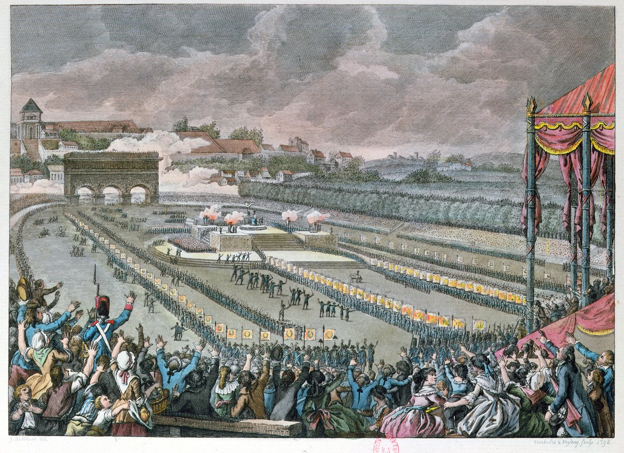 Festival of the Federation, 14. juli 1790, på Champ de Mars, 1798 (farvegravering) af Jan Bulthuis