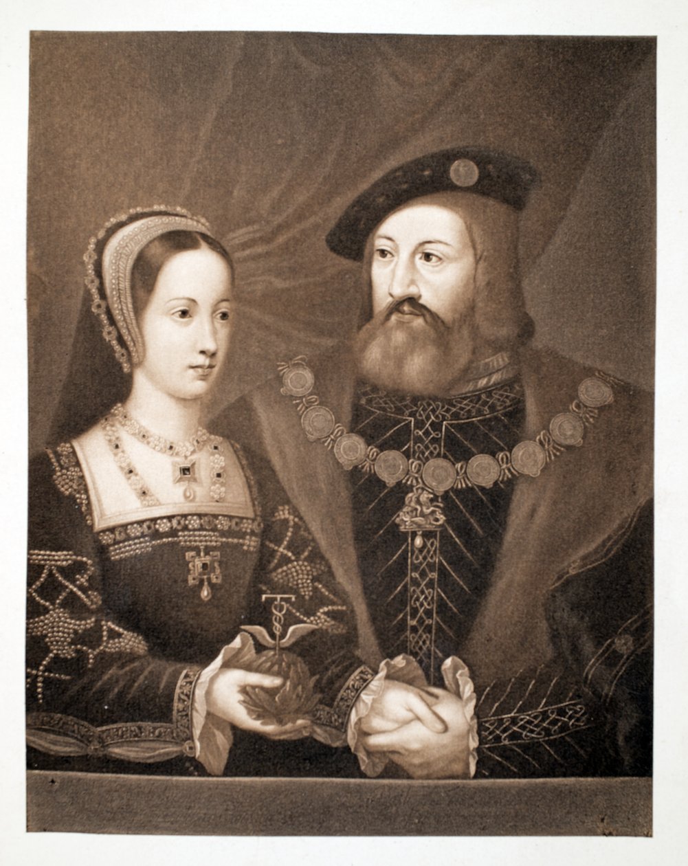 Mary Tudor og Charles Brandon, hertug af Suffolk, ca. 1515, pub. 1902 (collotype) af Jan Gossaert