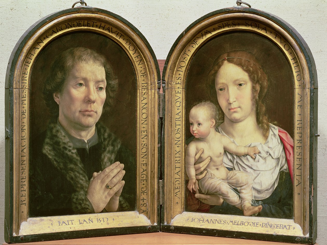 Carondelets Diptykon; (LtoR) Portræt af Jean Carondelet (1469-1545) Dekan for Besancon-kirken og rådmand for Charles V; Madonna and Child, 1517 (se også 210362 og 210363) af Jan Gossaert