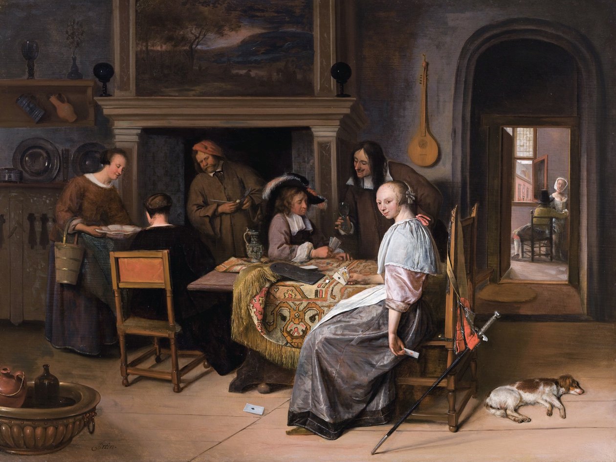 Kortspillerne i et interiør af Jan Havickszoon Steen