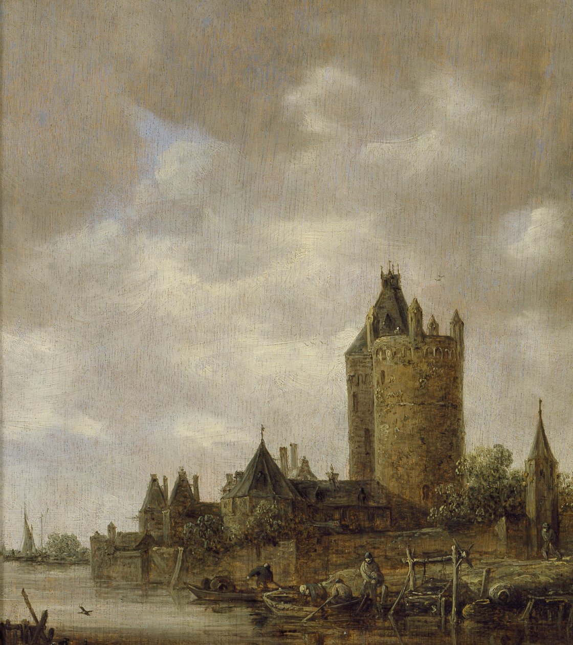 Et slot ved en flod, 1647 (olie på egetræspanel) af Jan Josephsz van Goyen