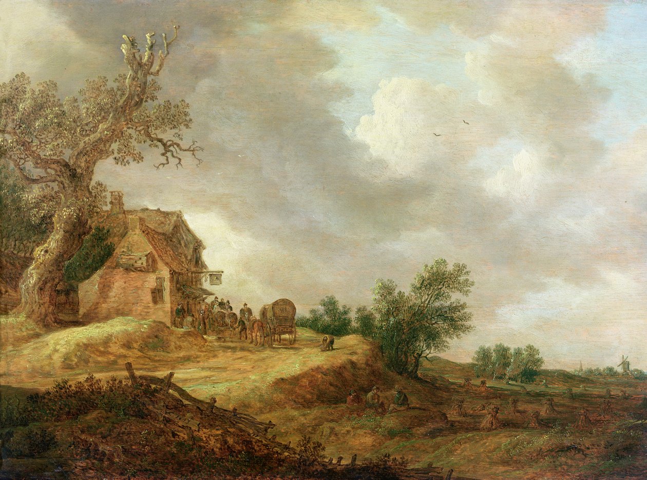 Landskab med figurer uden for en kro, 1643 af Jan Josephsz van Goyen