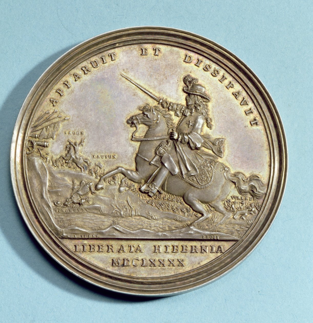 Medalje til minde om slaget ved Boyne, 1690 (forgyldt sølv) af Jan Luder