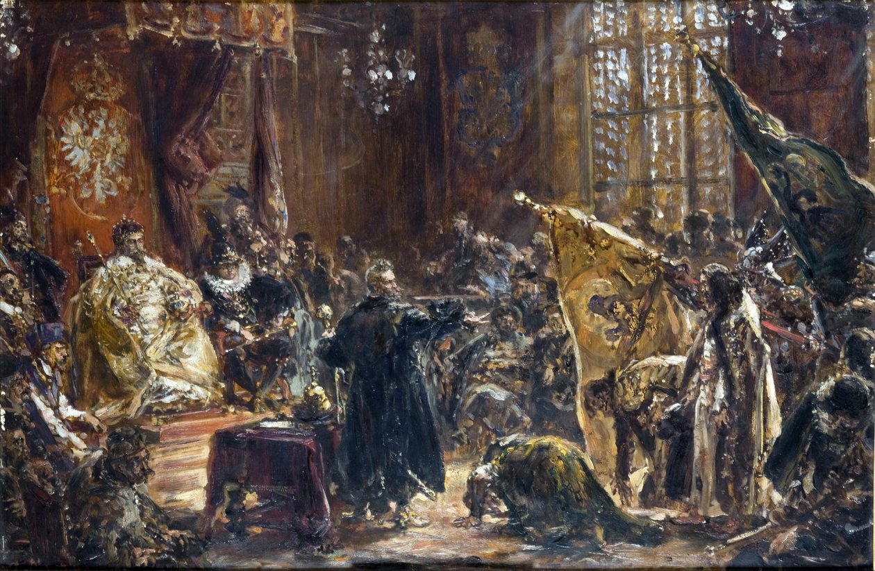 Den russiske zar Vasili IV Shuyski bragt af Zólkiewski af Jan Alojzy Matejko