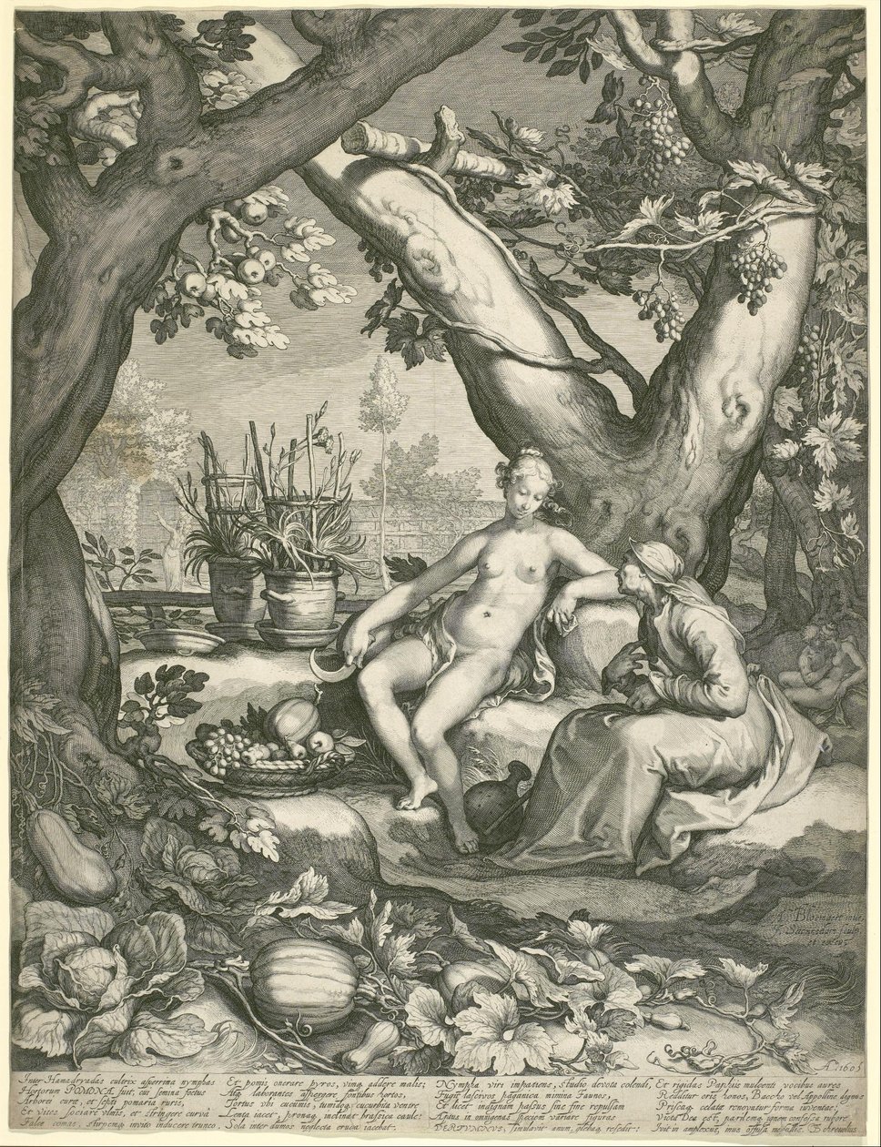 Vertumnus låner figuren af en gammel kvinde for at vinde Pomonas kærlighed af Jan Pietersz. Saenredam