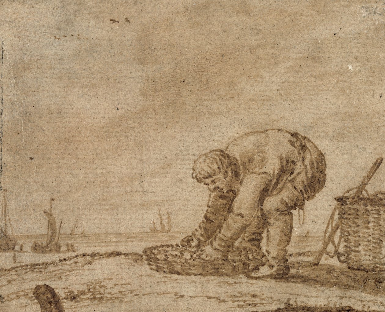 Fisherman on the Sea Shore, 1623 (pen og blæk på papir) af Jan Porcellis