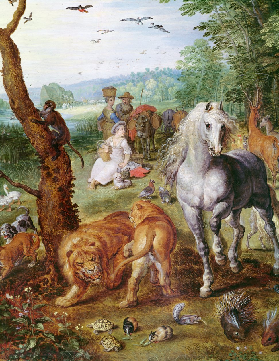 Noahs Ark, detalje af den centrale gruppe med hesteolie på lærred af Jan Snellinck