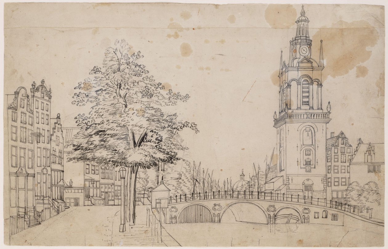 Jan Rodenpoortstoren med Torensluis. Pen i grå. Dimensioner ukendt. Amsterdam, Amsterdam byarkiv af Jan Spaan