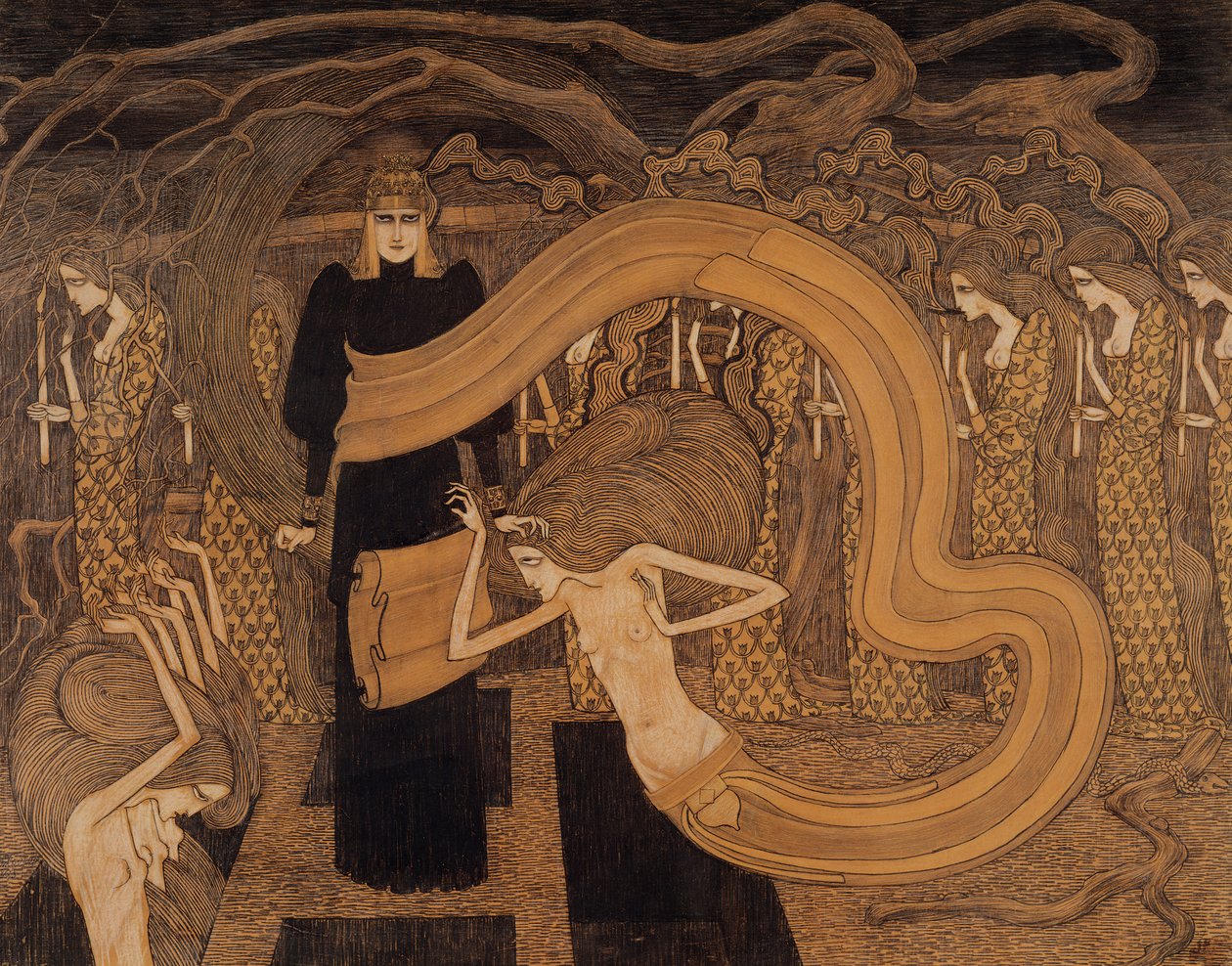 Dødsfald, 1893 (kridt og blyant på papir) af Jan Toorop