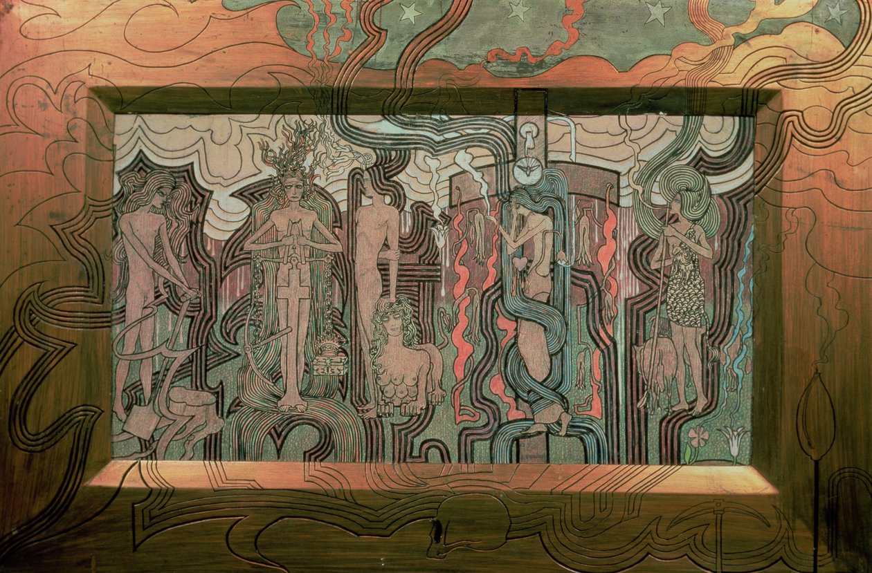 Tidens sang, 1893 (kridt på træ) af Jan Toorop