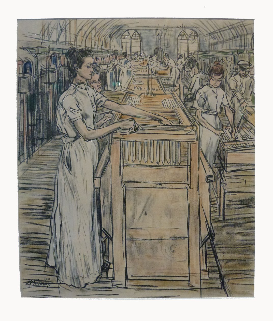 Afwerkerij 1 af de 12 litografier, Toorop lavede om fremstilling af stearinlys af Jan Toorop