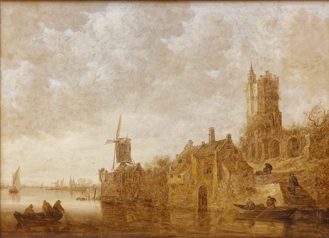 Flodlandskab med mølle og ødelagt slot af Jan Josephsz van Goyen
