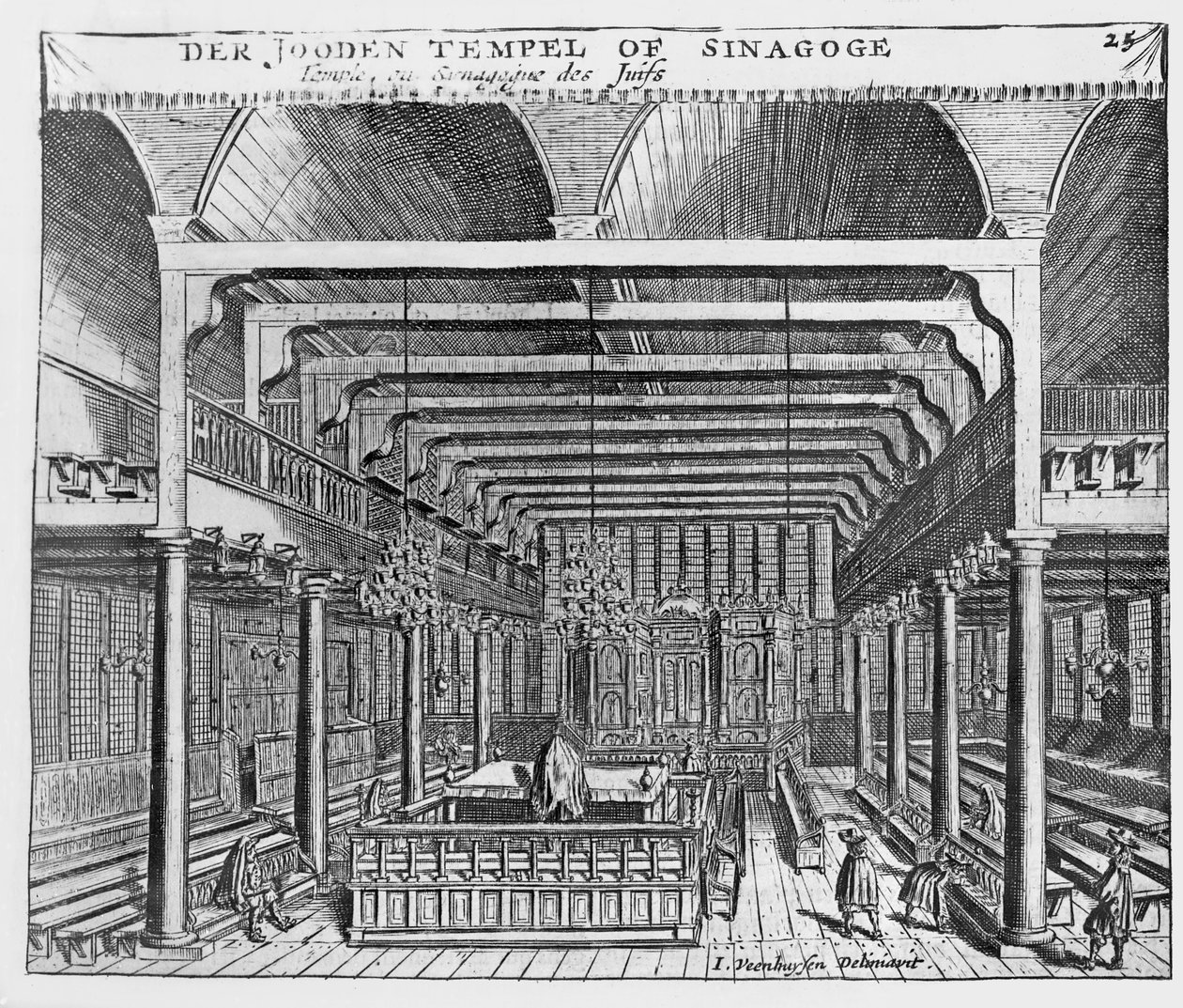 Interiør af en jødisk synagoge af Jan Veenhuysen
