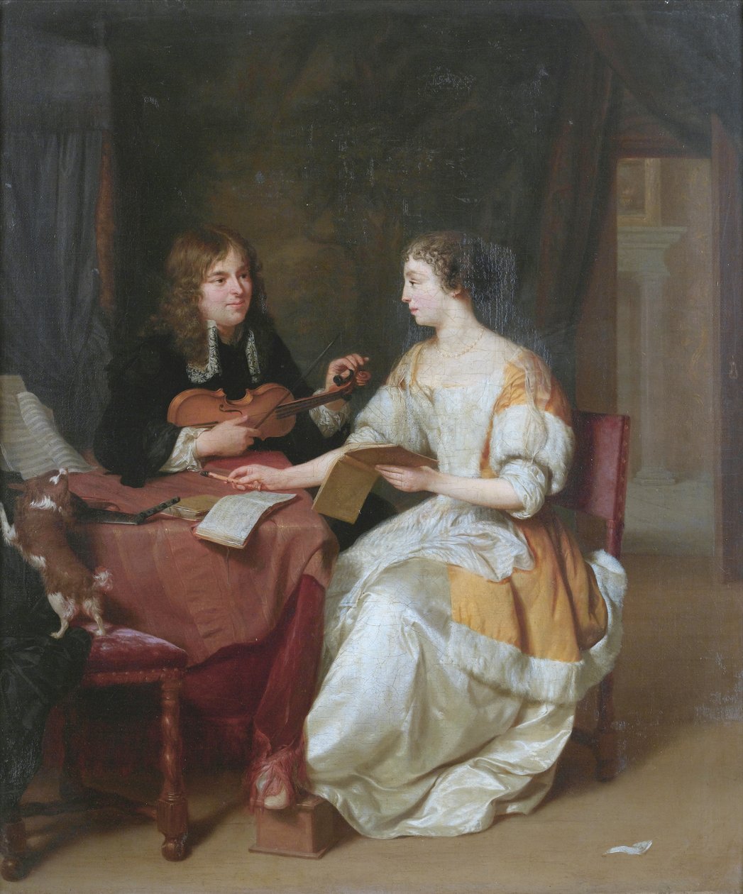 Et elegant par laver musik i et interiør af Jan Verkolje