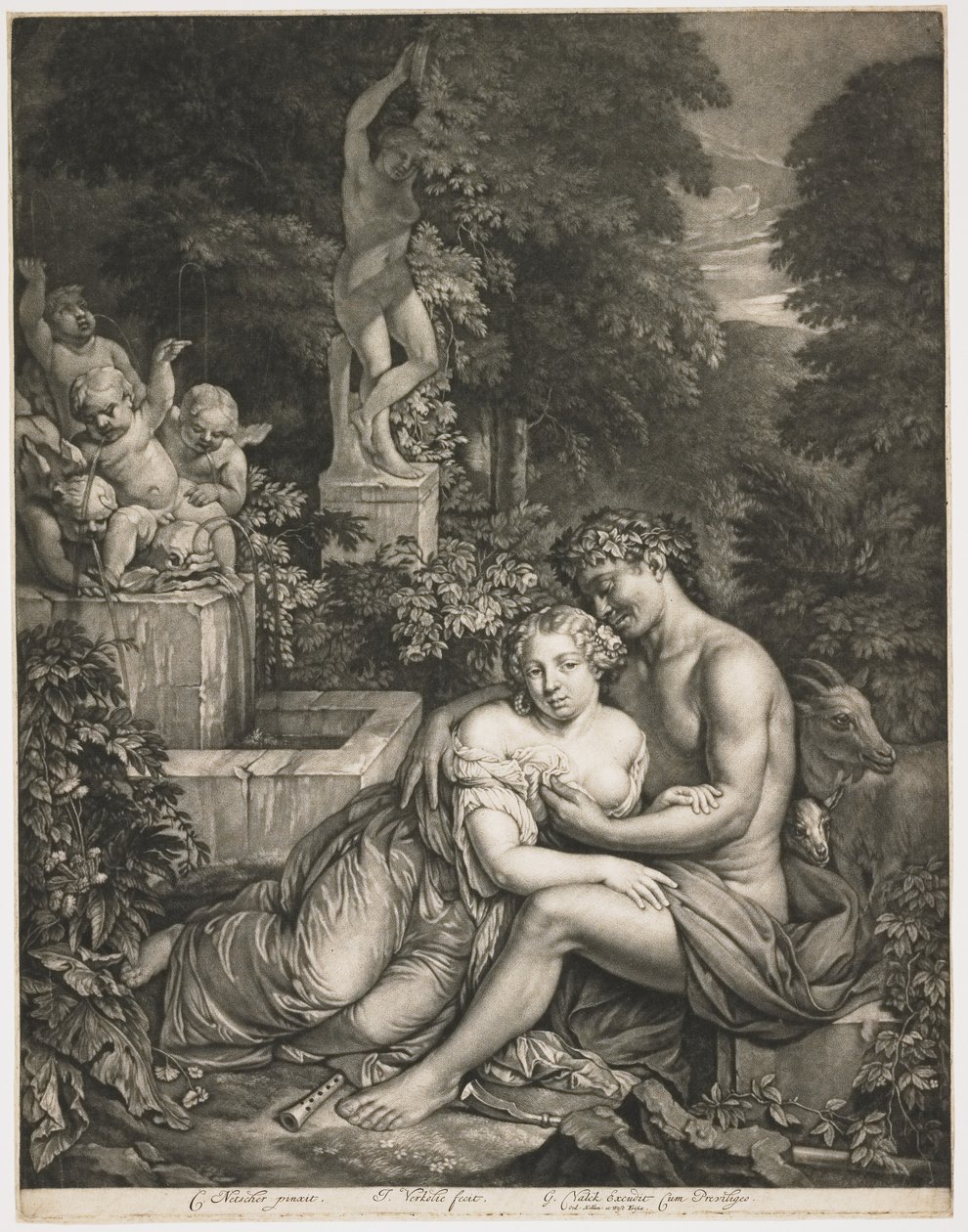 Pan og Pomona, ca. 1685 (mezzotint) af Jan Verkolje