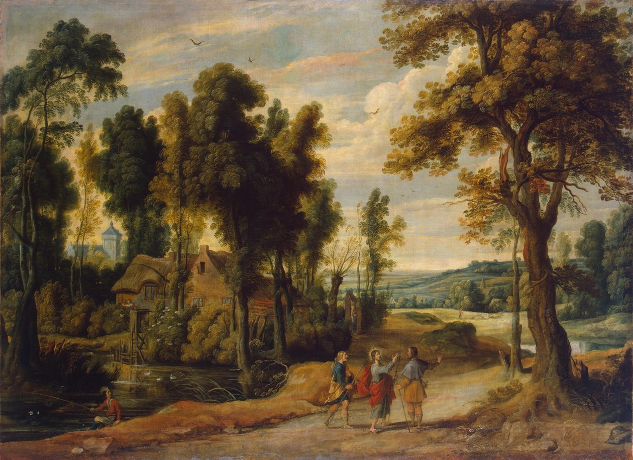 Landskab med Kristus og hans disciple på vejen til Emmaus af Jan Wildens