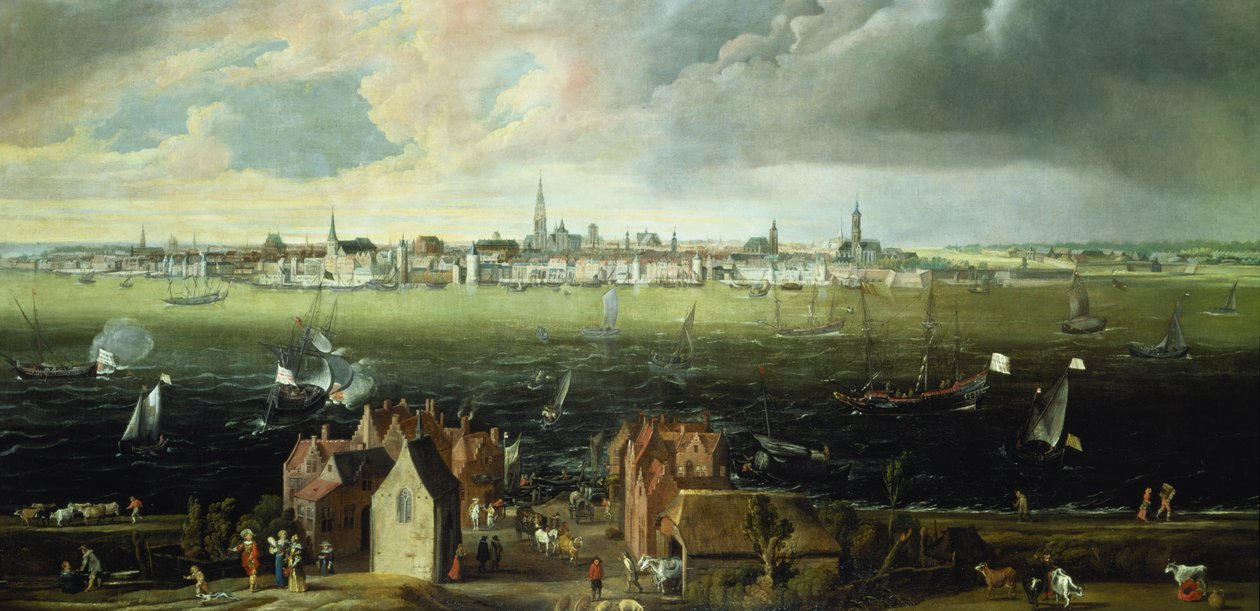 Udsigt over Antwerpen fra floden Schelde af Jan Wildens